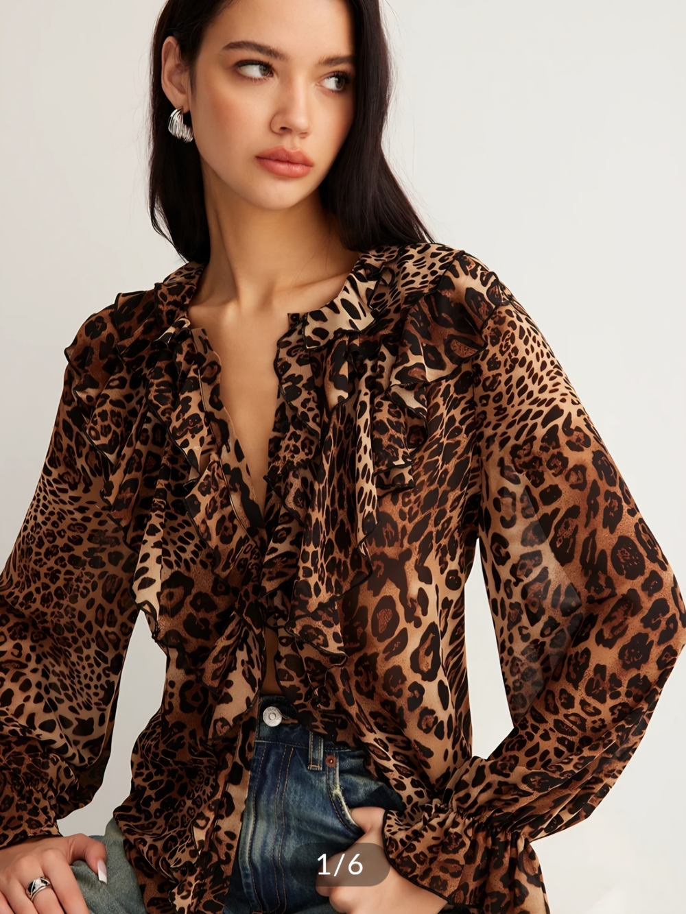 Leopard Printed Ruffle Blouse - Picture 2 of 6